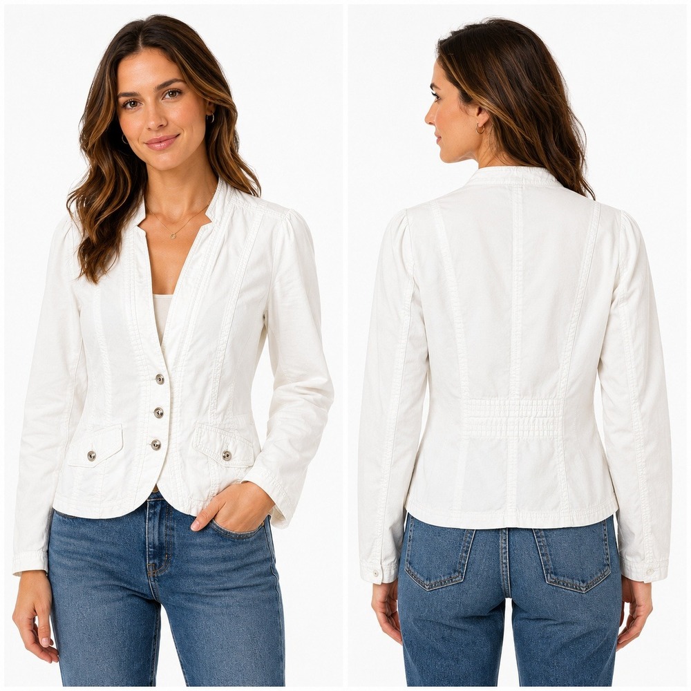 White House Black Market Jacket Women's 6 White Blazer Flap Pockets